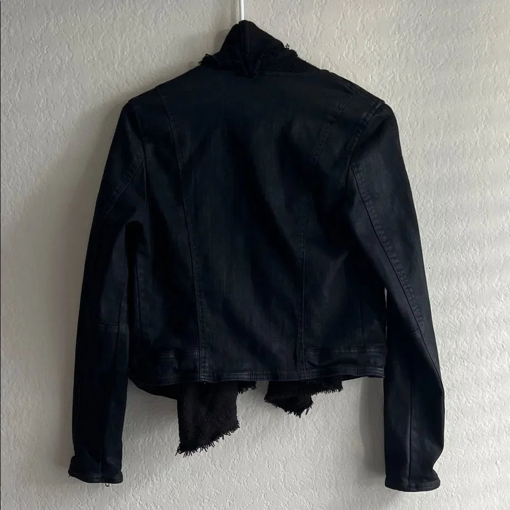 NWOT Free People Front Draped Coated Denim Moto Jacket Black size 2 - Picture 6 of 14